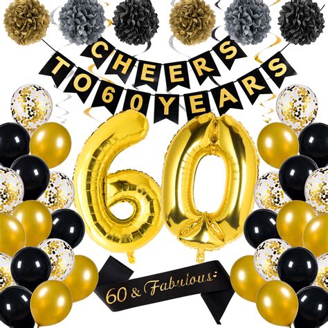 Buy Whaline 46pack 60th Birthday Decorations Kit Black And Gold 60th Birthday Party Supplies