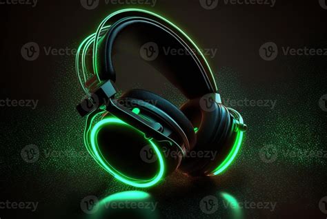 Headphones with neon light on dark background. 23282110 Stock Photo at ...