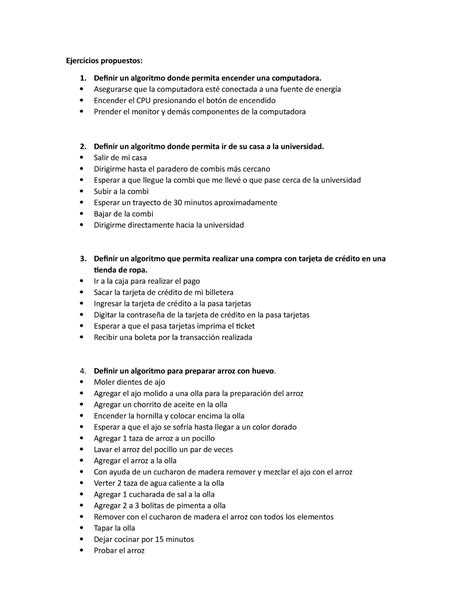 Ejercicios Propuestos Definir Un Algoritmo Donde Permita Encender Una Computadora Asegurarse