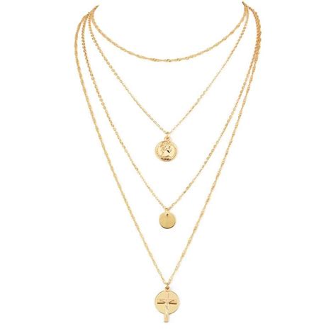 Stylish Multilayer Cross Disc Pendant Necklace For Women