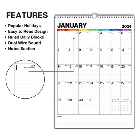 Dunwell Large Wall Calendar 2024 Colorful 12x17 Wall Calendar Use