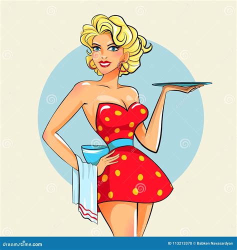 Pinup Girl With Tray Waitress Stock Vector Illustration Of