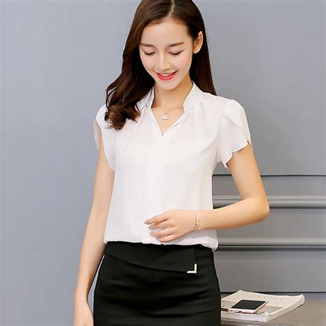 Womens Shirt Chiffon Blouse Tops Short Sleeve Elegant Ladies Formal Office Blouse Plus Size