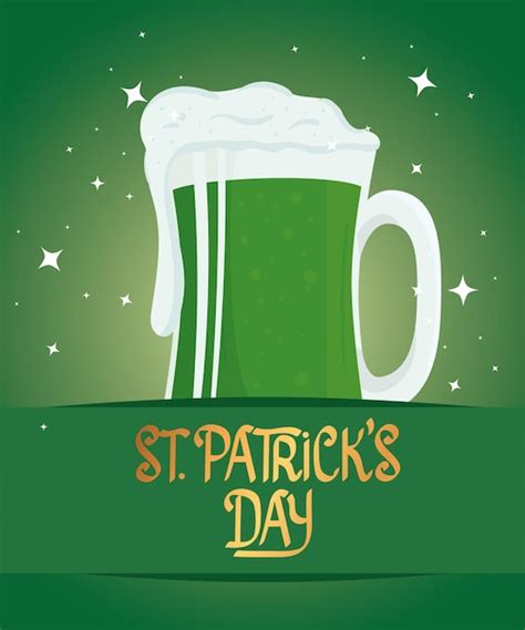 Premium Vector Happy Saint Patricks Day Lettering With Beer Green