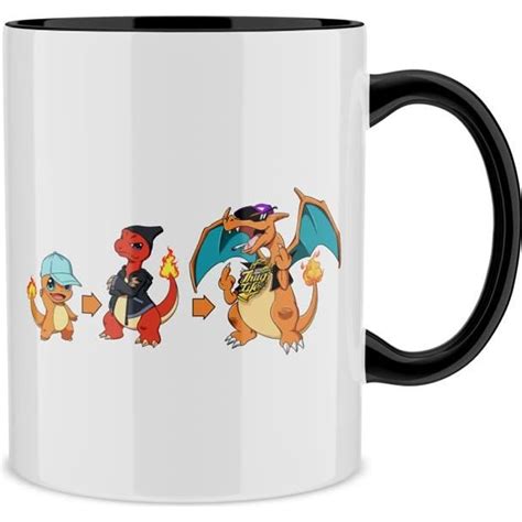 Mug Noir Pok Mon Parodique Dracaufeu Salam Che Et Reptincel Dragon