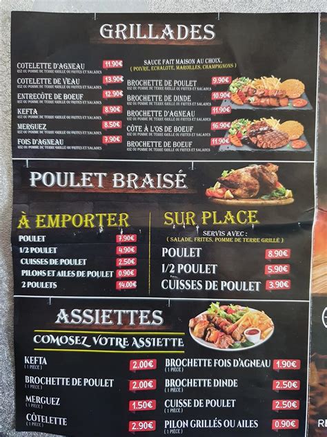 Menu at Poulet Braisé Grill restaurant Dunkirk