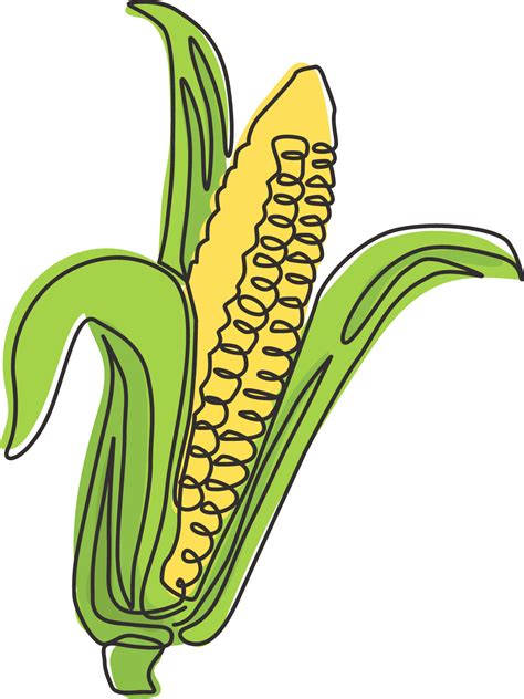 One Continuous Line Drawing Of Whole Healthy Organic Corn Crop For Farm