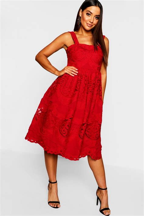 Embroidered Square Neck Midi Skater Dress