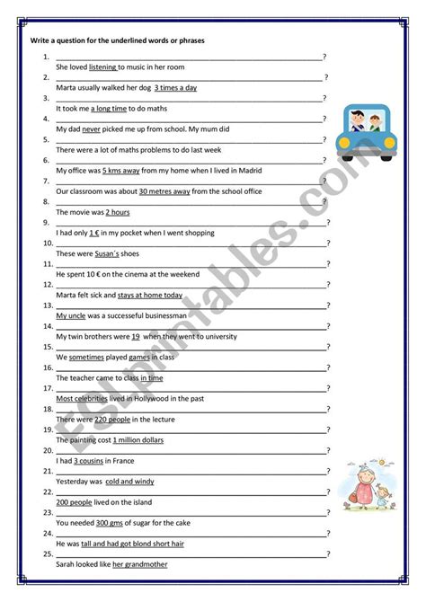 Write A Question For The Underlined Words Or Phrases Esl