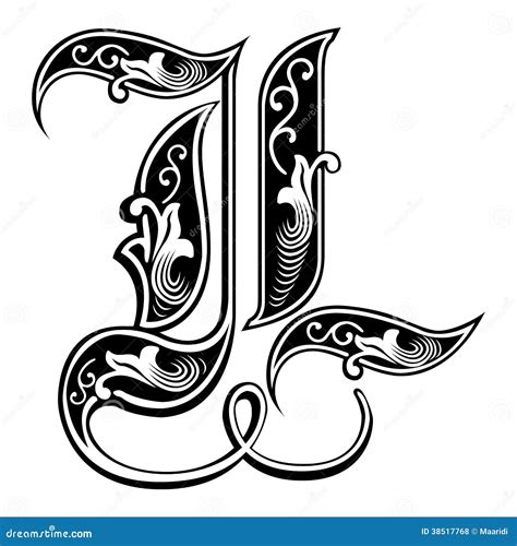 Gothic Style Alphabet Vector Letters And Symbols On A Black