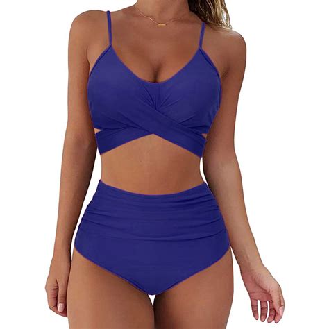 Beska Women Bandage Bikini Set Solid Color Criss Cross High Waisted