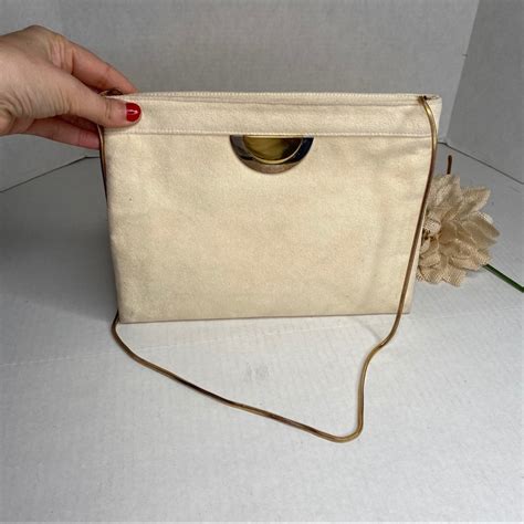 Vintage Reva Suede Cream Evening Shoulder Bag Gem