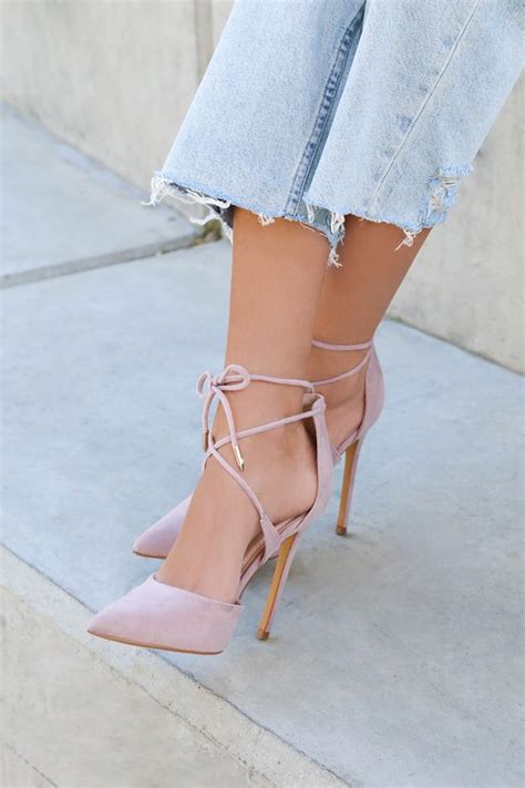 Chic Dusty Pink Heels Vegan Suede Heels Lace Up Heels