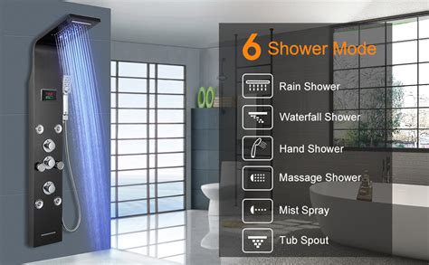 Menatt Led Light Shower Panel Black Stainless Steel Shower Tower