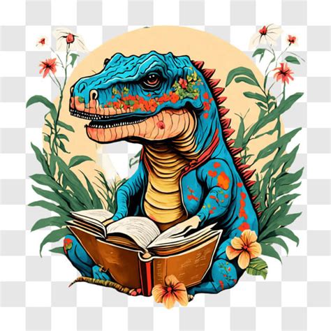 Descarga Dinosaurio T Rex Colorido En Un Libro Abierto Con Flores Y