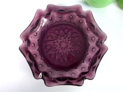 Vintage Purple Art Glass Bowl Or Ashtray Vintage Amethyst Pressed