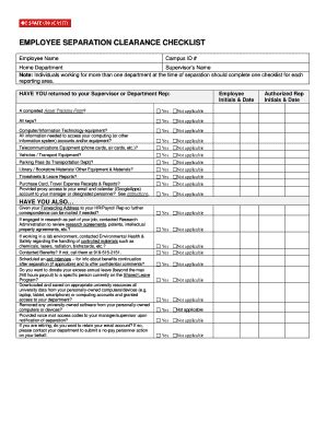 Fillable Online Employee Separation Clearance Checklist Fax Email Print