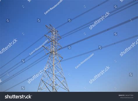 Highvoltage Transmission Tower Electricity Voltage Wiring Stock Photo