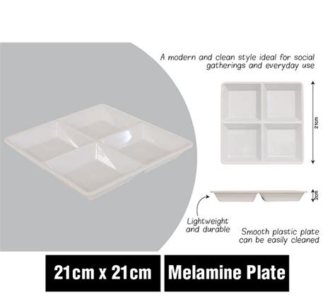 Plate Melamine 4 Section Divided 21cm X 21cm