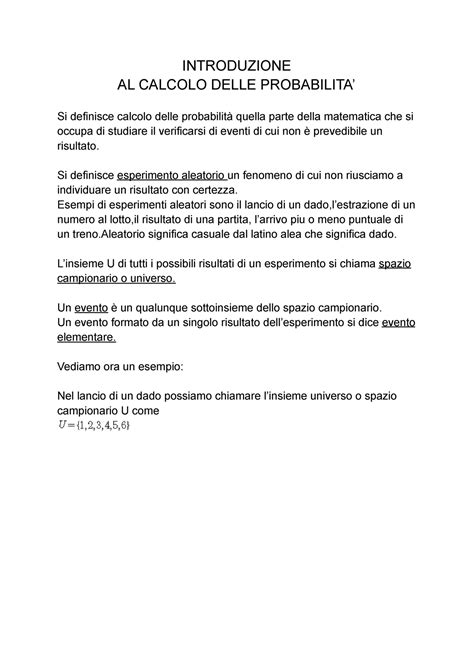 Introduzione AL Calcolo Delle Probabilita INTRODUZIONE AL CALCOLO