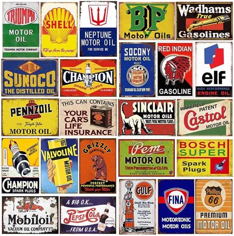Reproduced Vintage Tin Sign Pack Gas Oil Retro Advert Antique Metal