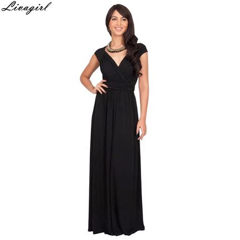 Buy Summer Dresses Double V Black Elegant Long Formal