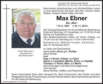 Traueranzeigen Von Max Ebner Trauer Bz