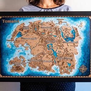 Imperial Realm D Wood Map Tamriel Wood Map Gift For Him Tamriel Map