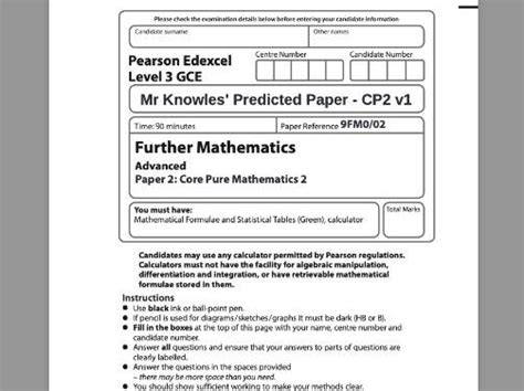 Edexcel Igcse Further Pure Maths Specimensample Paper 49 Off