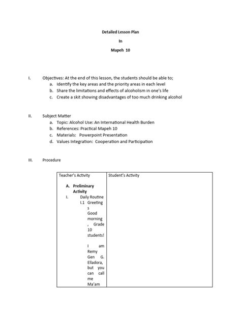 Detailed Lesson Plan Mapeh 10 Pdf