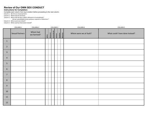 Step 4 Sex Conduct Worksheet