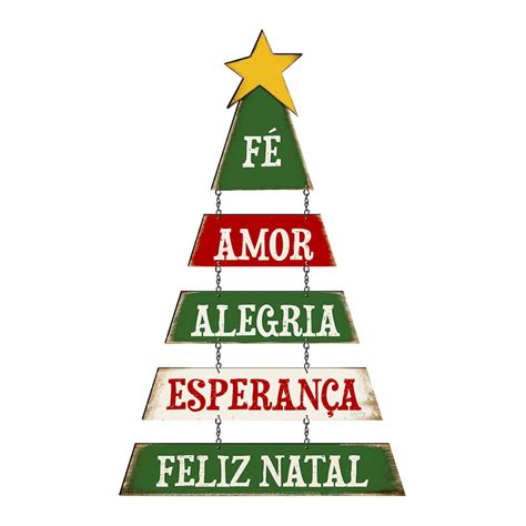 Placa Decorativa de Natal Pinheirinho Verde Vermelho 33x57cm