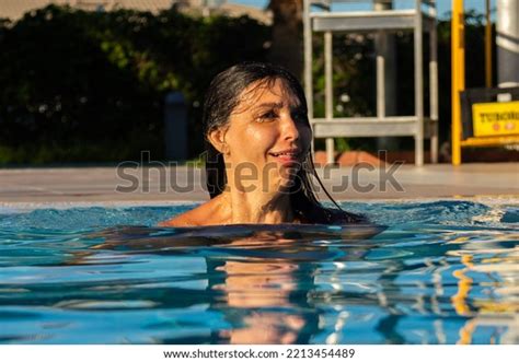 Sexy Brunette Brown Bathing Suit Pool Stock Photo Shutterstock