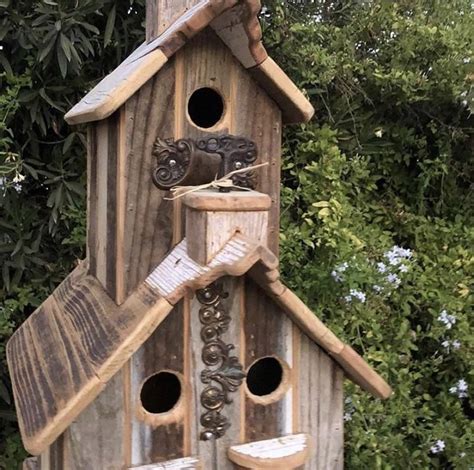 Two Story Rustic Birdhouse With Two Cupolas 3 Nesting Boxes Etsy