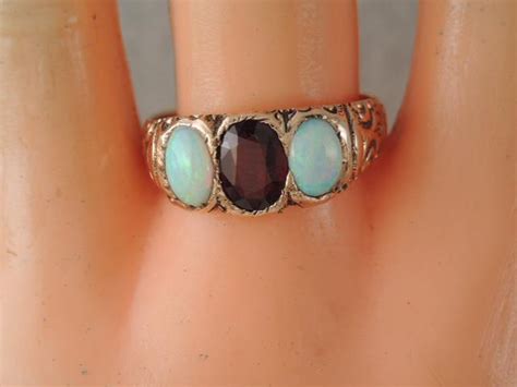 ANTIQUE VICTORIAN SOLID 10K ROSEY GOLD GARNET OPAL RING RING Sz 9 EBay