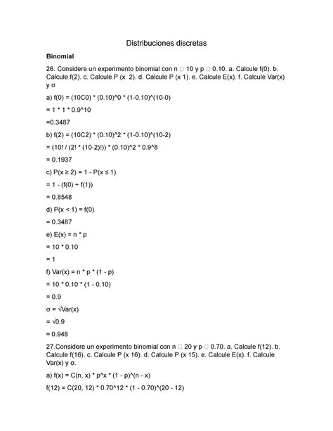 Taller Final Probabilidad Distribuciones Discretas Binomial Considere