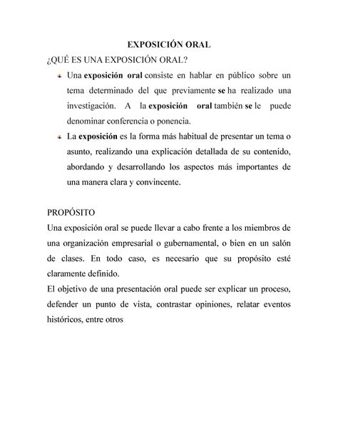 Exposici N Oral Prop Sito Caracter Sticas Y Elementos Exposici N