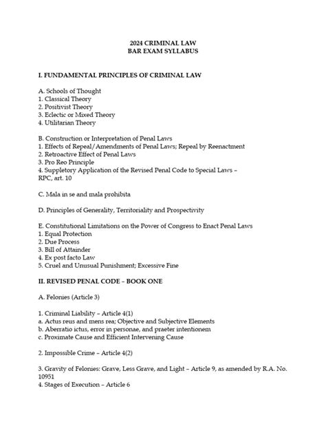 2024 Criminal Law Bar Exam Syllabus Pdf Criminal Law Sexual Harassment