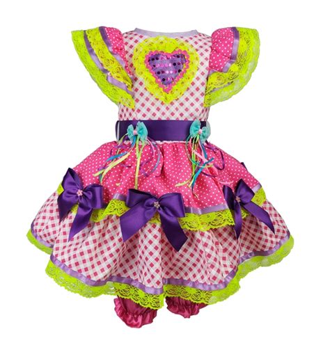 Vestido Infantil Fantasia Festa Junina Quadrilha Xadrez Bandeirinhas