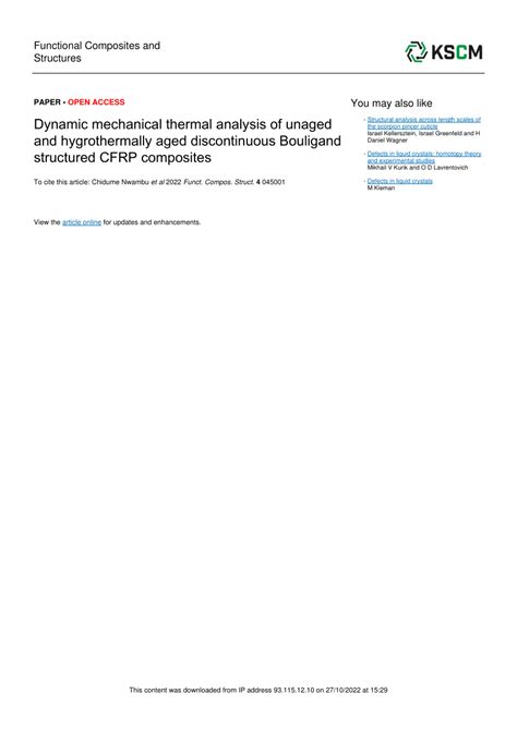 PDF Dynamic Mechanical Thermal Analysis Of Unaged And Hygrothermally