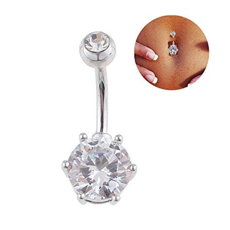 Sliver Belly Button Pc Sliver L Stainless Steel Cz Crystal Belly