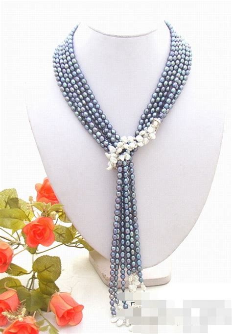 0431 3Strds Black Pearl White Reborn Keshi Pearl Necklace Pearl