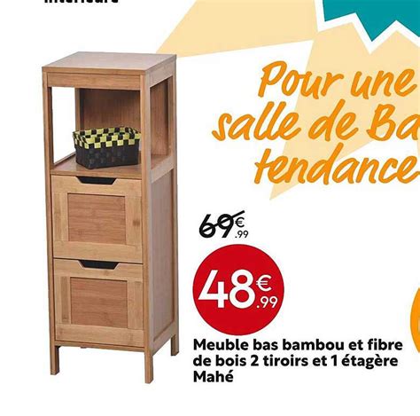 Promo Meuble Bas Bambou Et Fibre De Bois Tiroirs Et Tag Re Mah