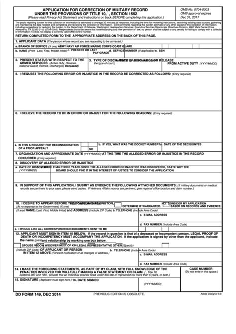 Fillable Dd Form Application For Correction Of Military Record