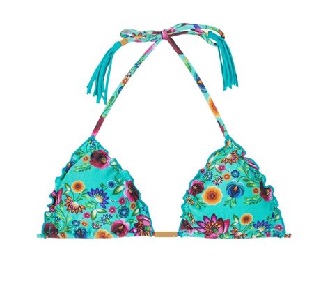 Blaugeblümtes Triangel Top mit gewellten Rändern Soutien Bloom Frufru Bikini BRASIL Shop