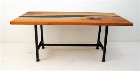 Cherry Wood Dining Table Deep Blue Resin Wood Table