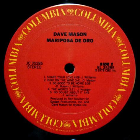 Dave Mason Mariposa De Oro Columbia Jc Lp Album Pit