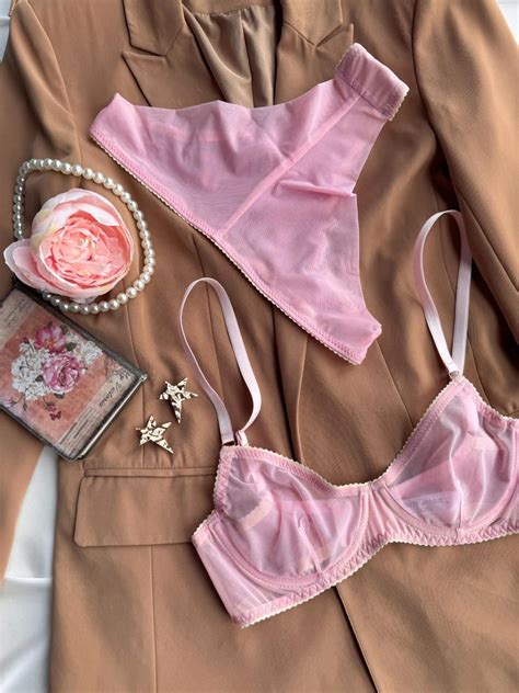 Pink Mesh Lingerie Set Transparent Underwear Transparent Lingerie