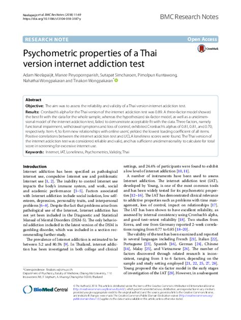 Pdf Psychometric Properties Of A Thai Version Internet Addiction Test