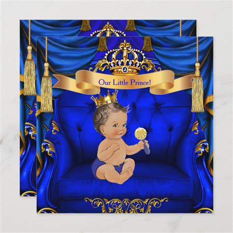 Baby Shower Boy Prince Royal Blue Gold Brunette Invitation Zazzle